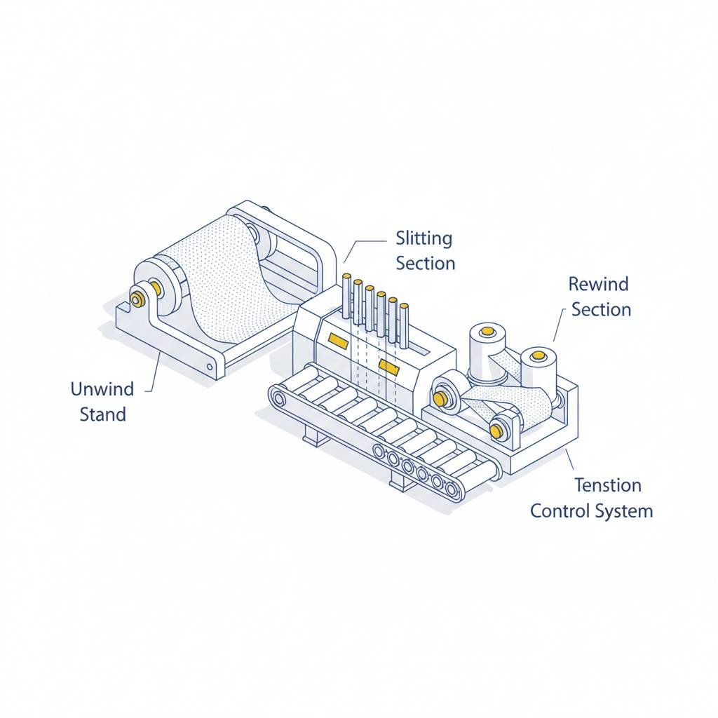 Diagram showing the difference between center winding and center-surface rewinding for non-woven rolls