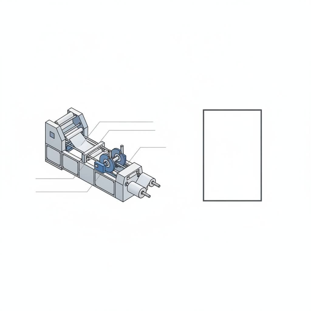 A detailed technical drawing of a slitting machine next to a simple photo of a machine.
