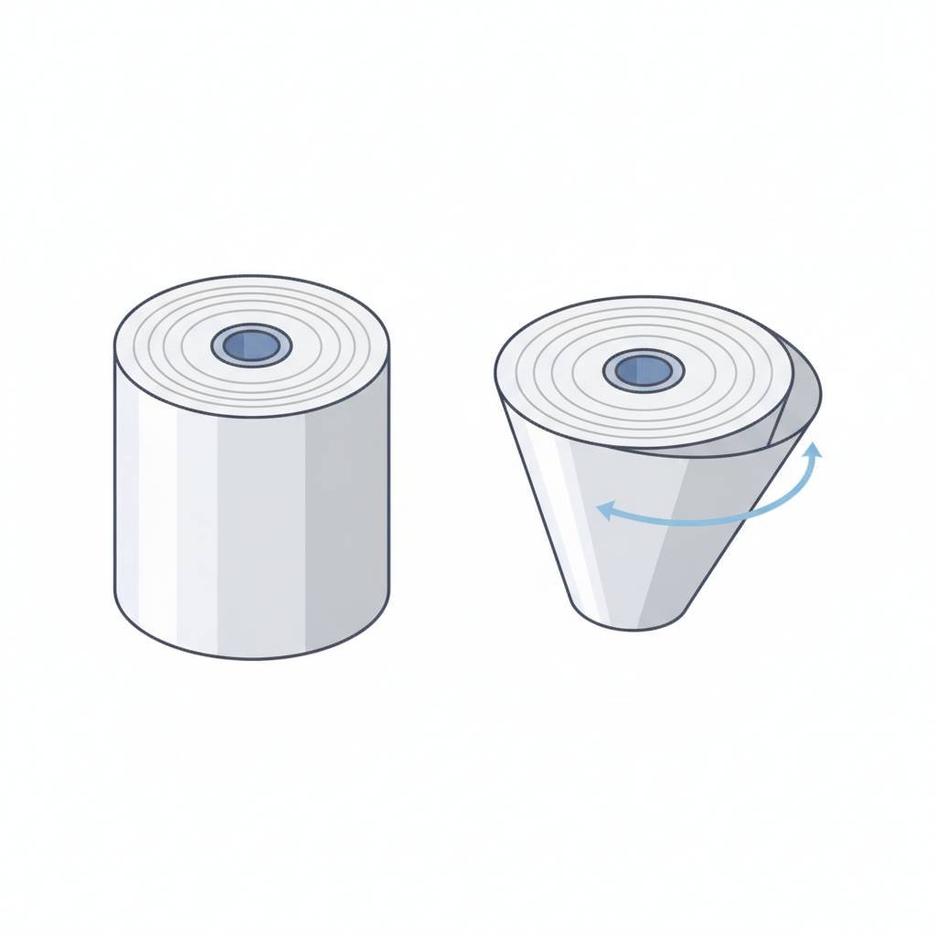 Diagram comparing a stable finished roll with a telescoping roll