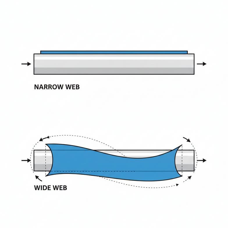 close-up of slitting blades on a narrow web machine
