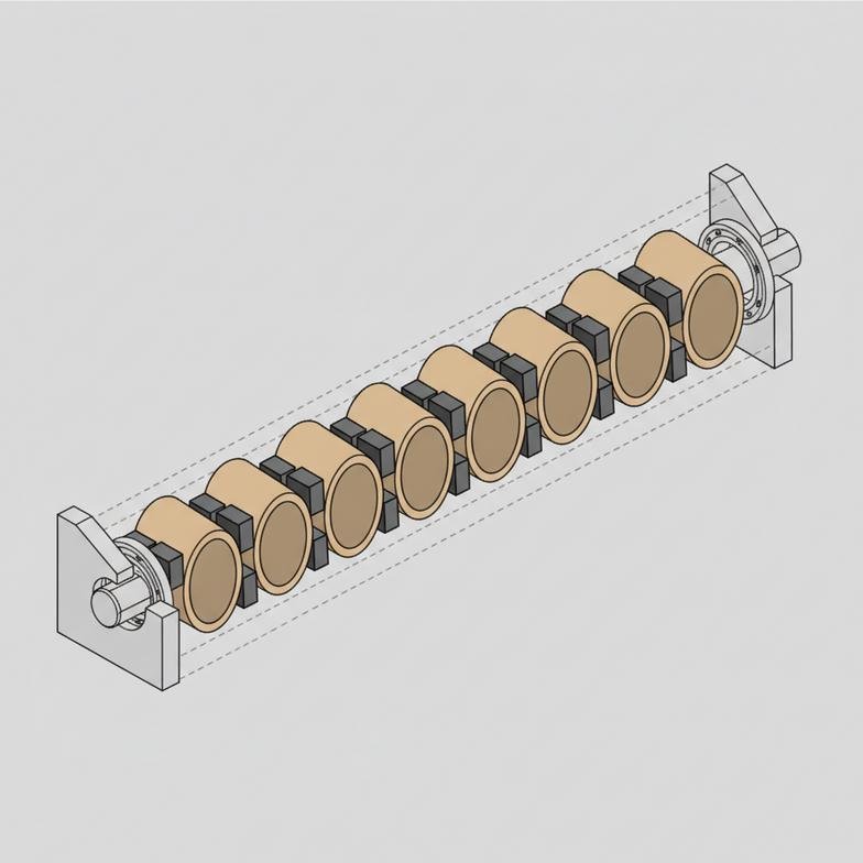 Close-up of an air shaft holding a paper core on a slitter rewinder