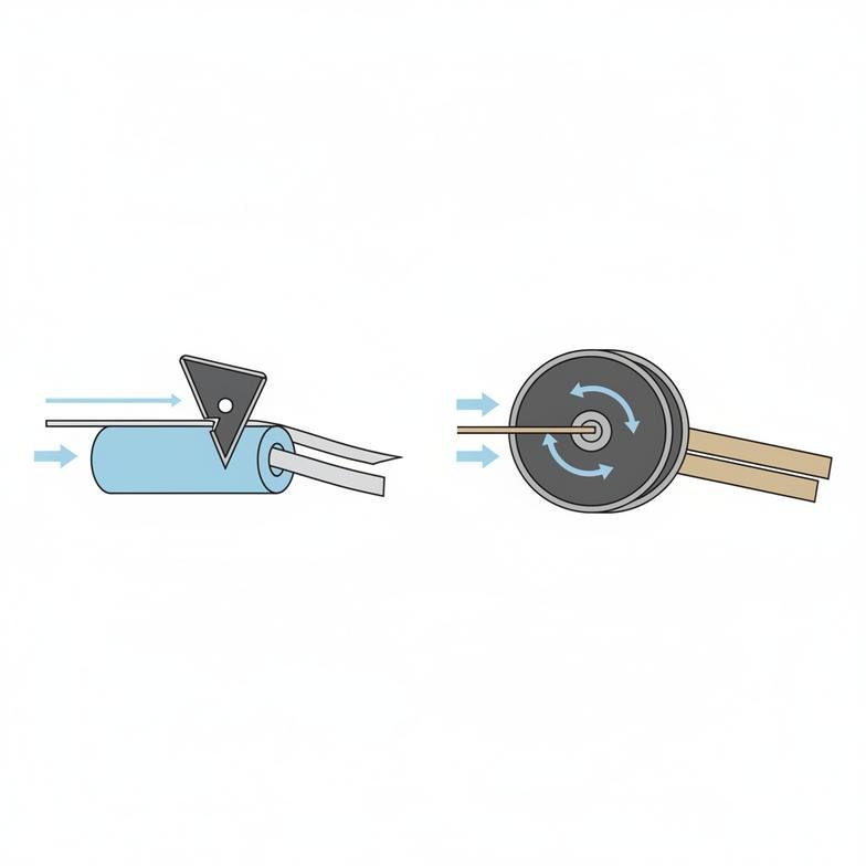 Diagram comparing razor slitting and shear slitting methods