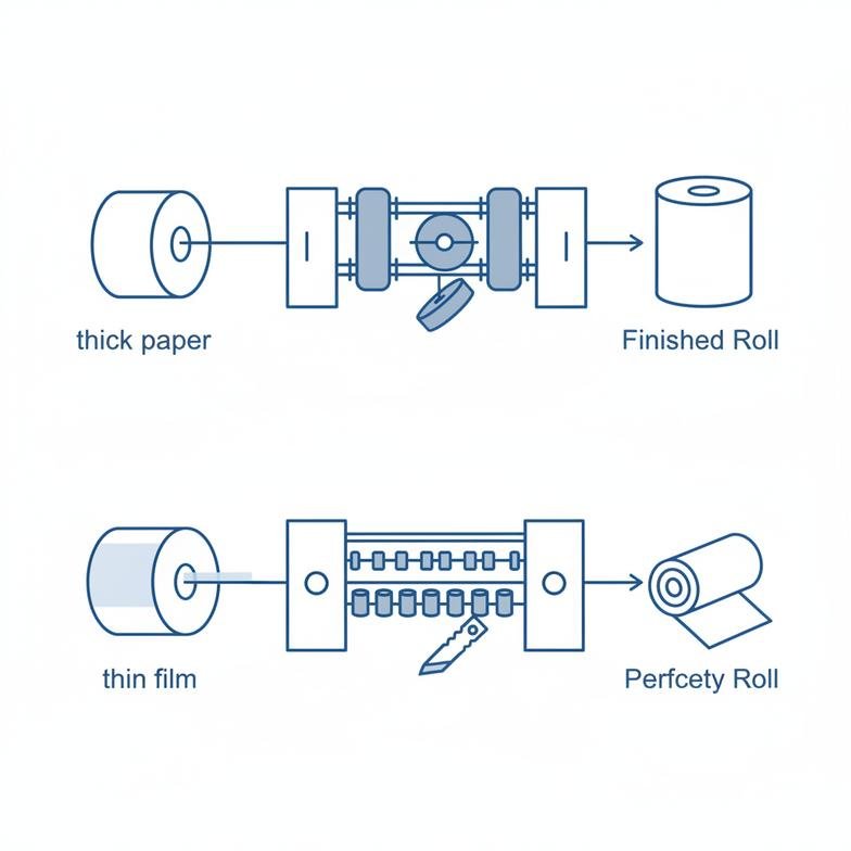 Diagram showing different materials needing different slitting setups