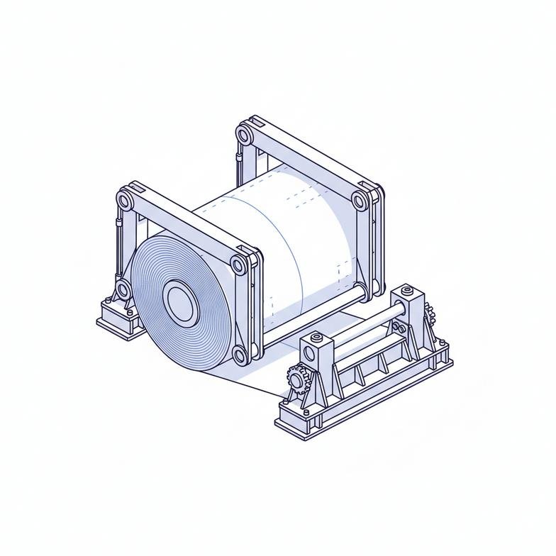 Fully automatic loading system lifting a heavy paper roll onto a slitter rewinder machine