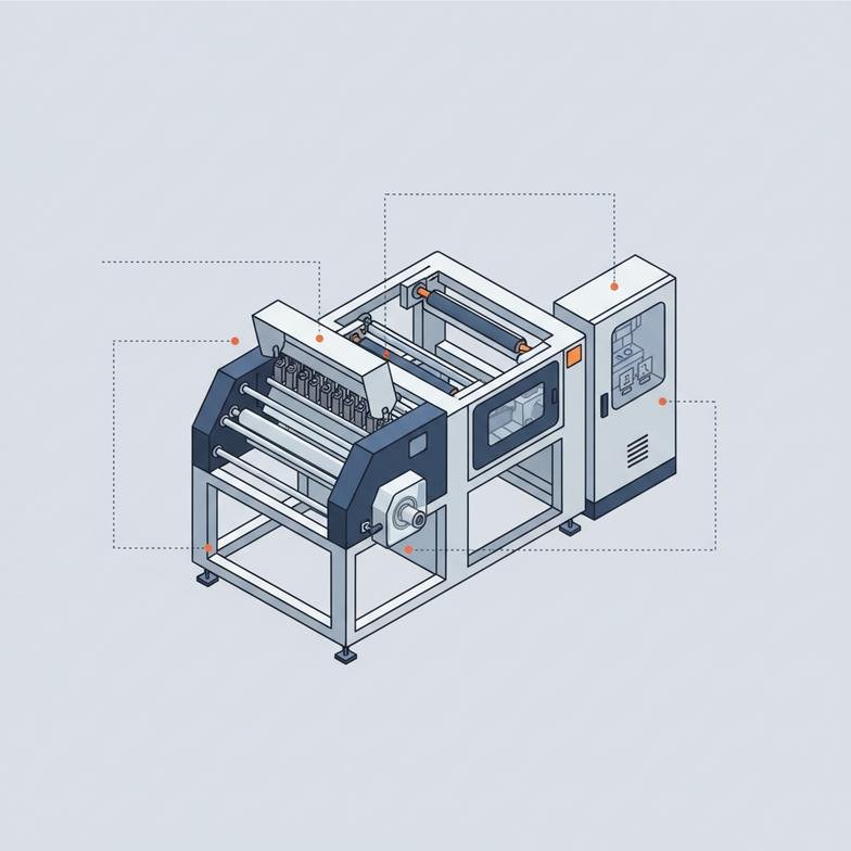 A modern slitter rewinder control panel showing automated settings, a key part of effective preventive maintenance planning.